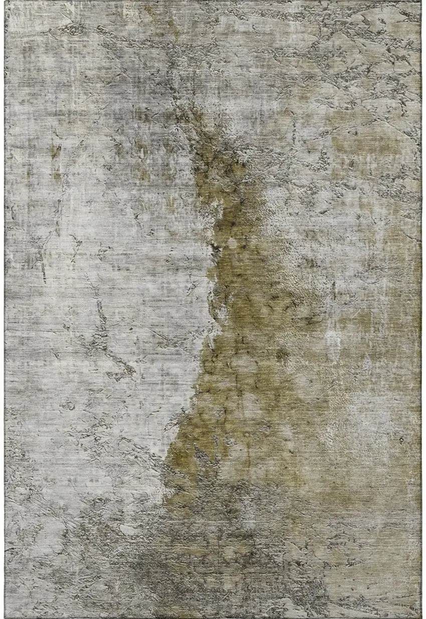 Brown Ivory And Gray Abstract Washable Area Rug With UV Protection Photo 5