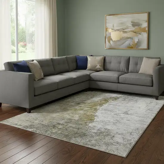 Brown Ivory And Gray Abstract Washable Area Rug With UV Protection Photo 1