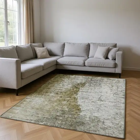 Brown Ivory And Gray Abstract Washable Area Rug With UV Protection Photo 2