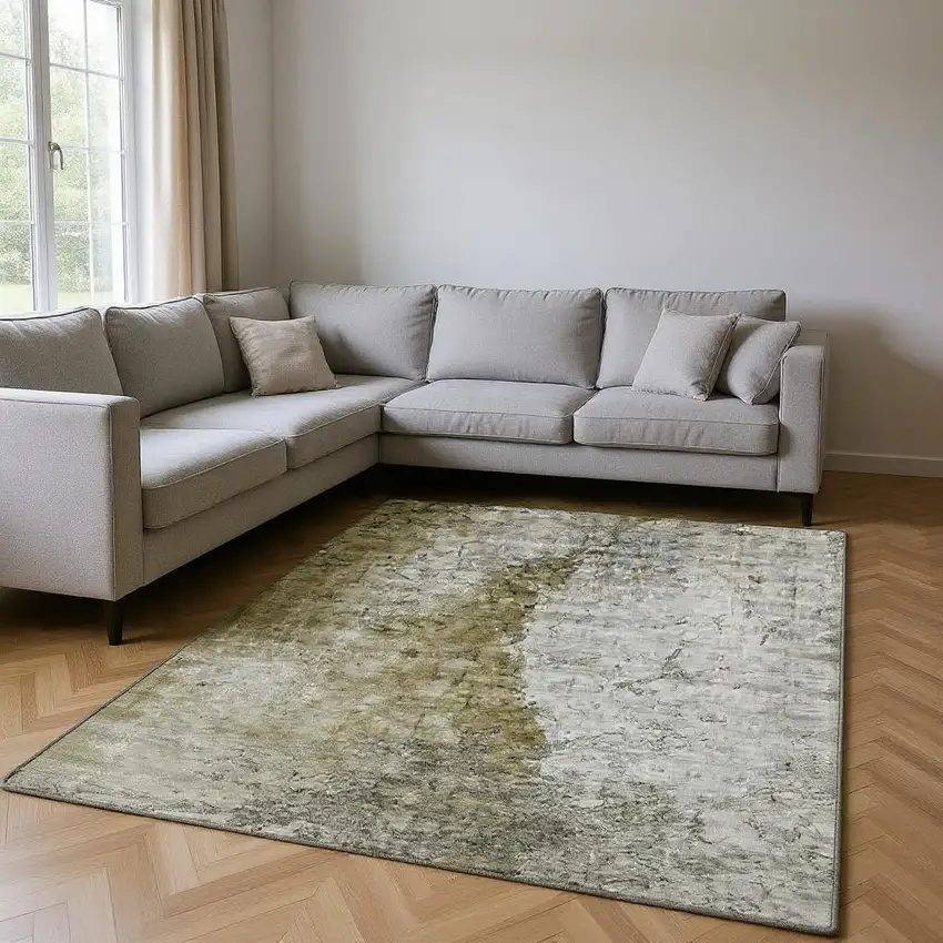 Brown Ivory And Gray Abstract Washable Area Rug With UV Protection Photo 2