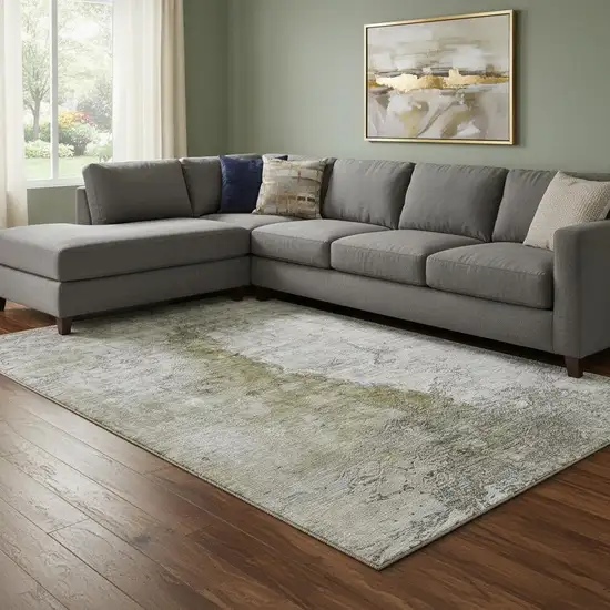 Brown Ivory And Gray Abstract Washable Area Rug With UV Protection Photo 1