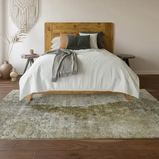 Brown Ivory And Gray Abstract Washable Area Rug With UV Protection Photo 5