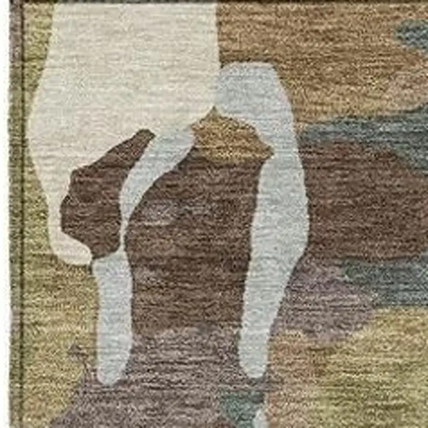 Brown Ivory And Gray Abstract Washable Indoor Outdoor Area Rug Photo 5