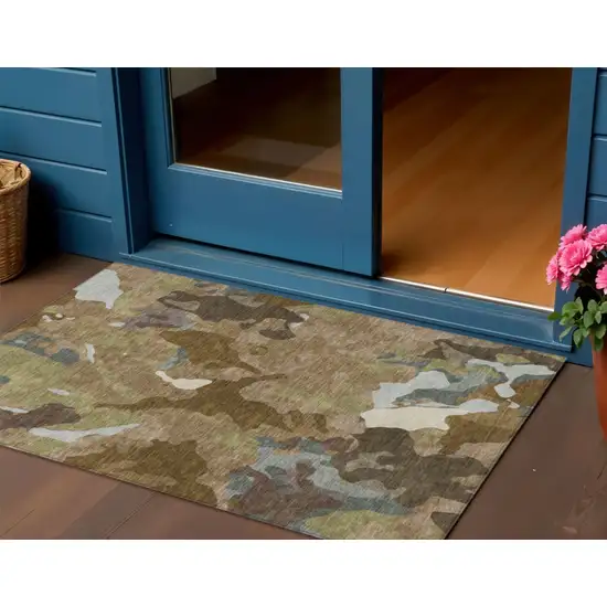 Brown Ivory And Gray Abstract Washable Indoor Outdoor Area Rug Photo 2