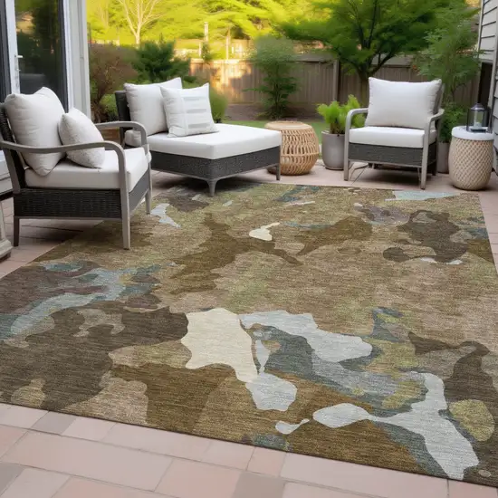Brown Ivory And Gray Abstract Washable Indoor Outdoor Area Rug Photo 9