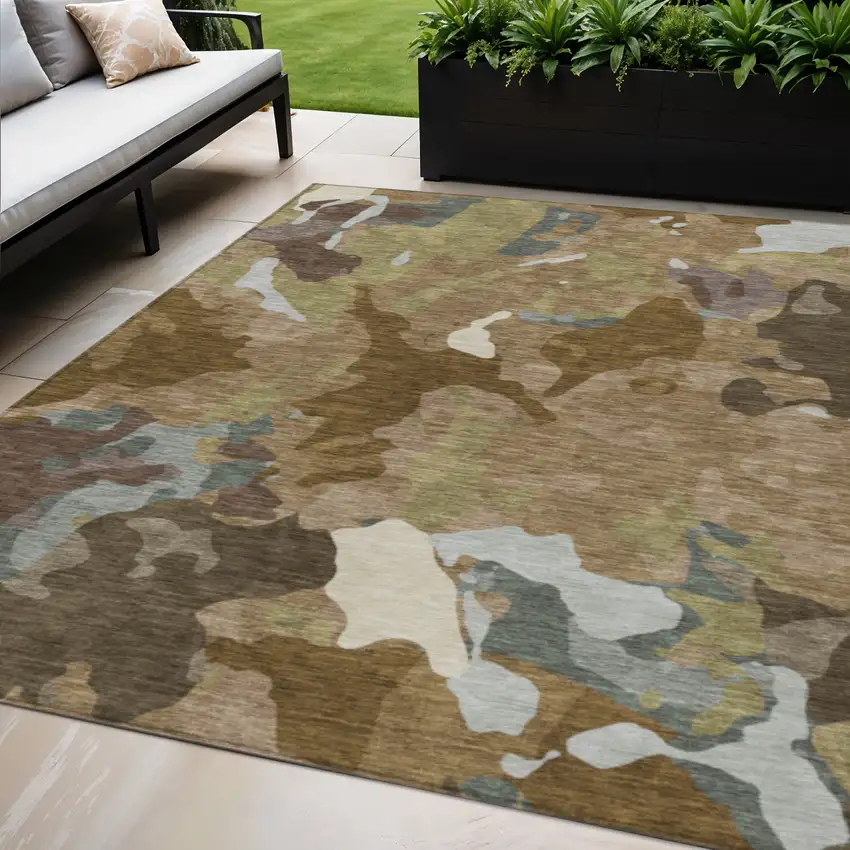 Brown Ivory And Gray Abstract Washable Indoor Outdoor Area Rug Photo 2