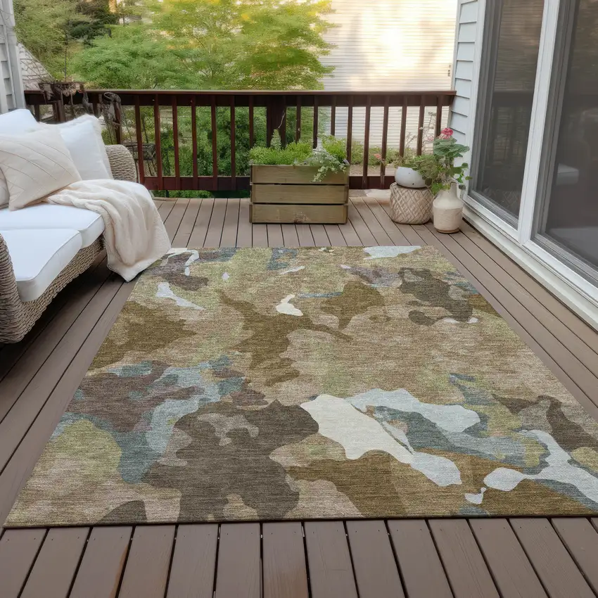 Brown Ivory And Gray Abstract Washable Indoor Outdoor Area Rug Photo 8