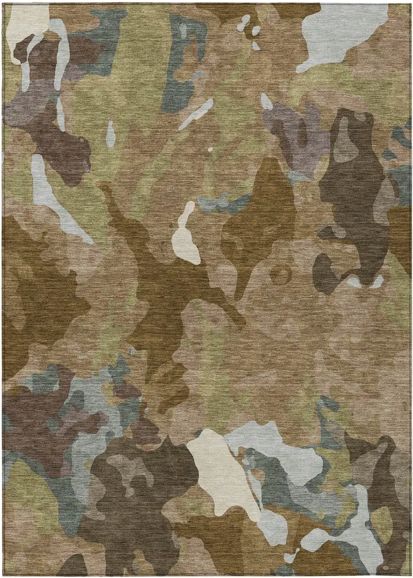 Brown Ivory And Gray Abstract Washable Indoor Outdoor Area Rug Photo 3
