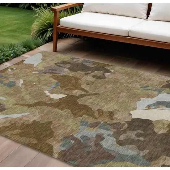 Brown Ivory And Gray Abstract Washable Indoor Outdoor Area Rug Photo 2