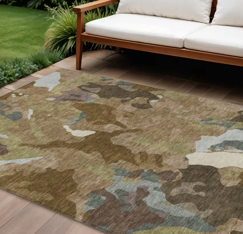 Brown Ivory And Gray Abstract Washable Indoor Outdoor Area Rug Photo 2