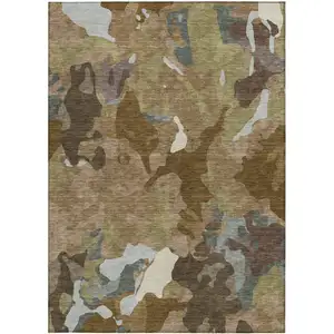 Photo of Brown Ivory And Gray Abstract Washable Indoor Outdoor Area Rug