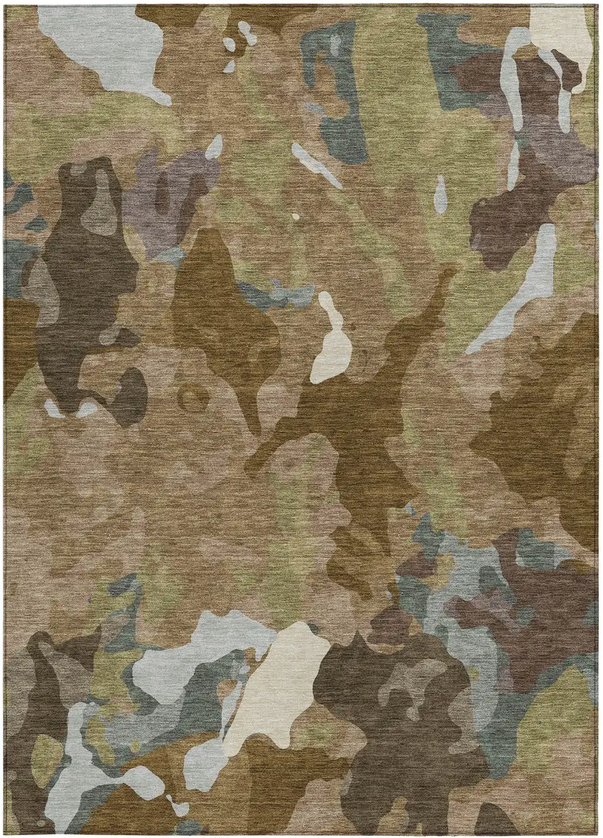 Brown Ivory And Gray Abstract Washable Indoor Outdoor Area Rug Photo 1