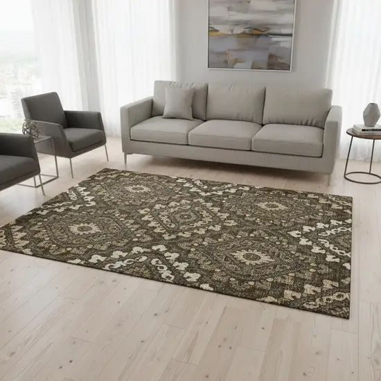 Brown Ivory And Gray Diamond Washable Area Rug With UV Protection Photo 2