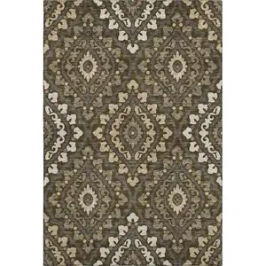 Photo of Brown Ivory And Gray Diamond Washable Area Rug With UV Protection