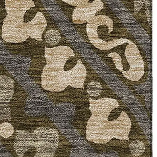 Brown Ivory And Gray Diamond Washable Area Rug With UV Protection Photo 3