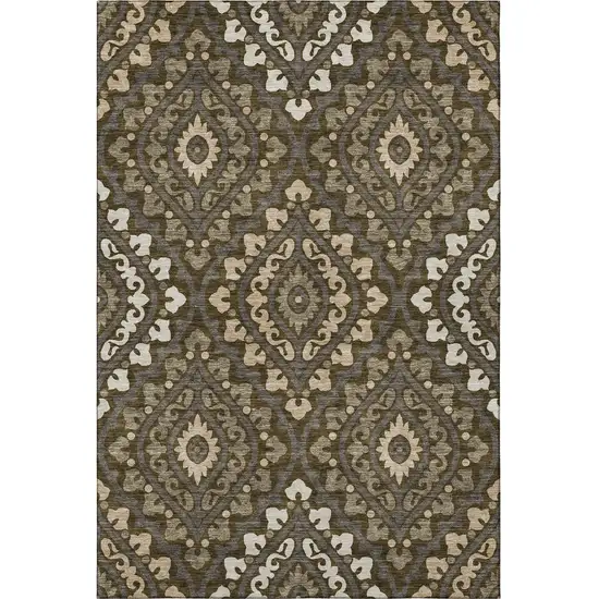 Brown Ivory And Gray Diamond Washable Area Rug With UV Protection Photo 4