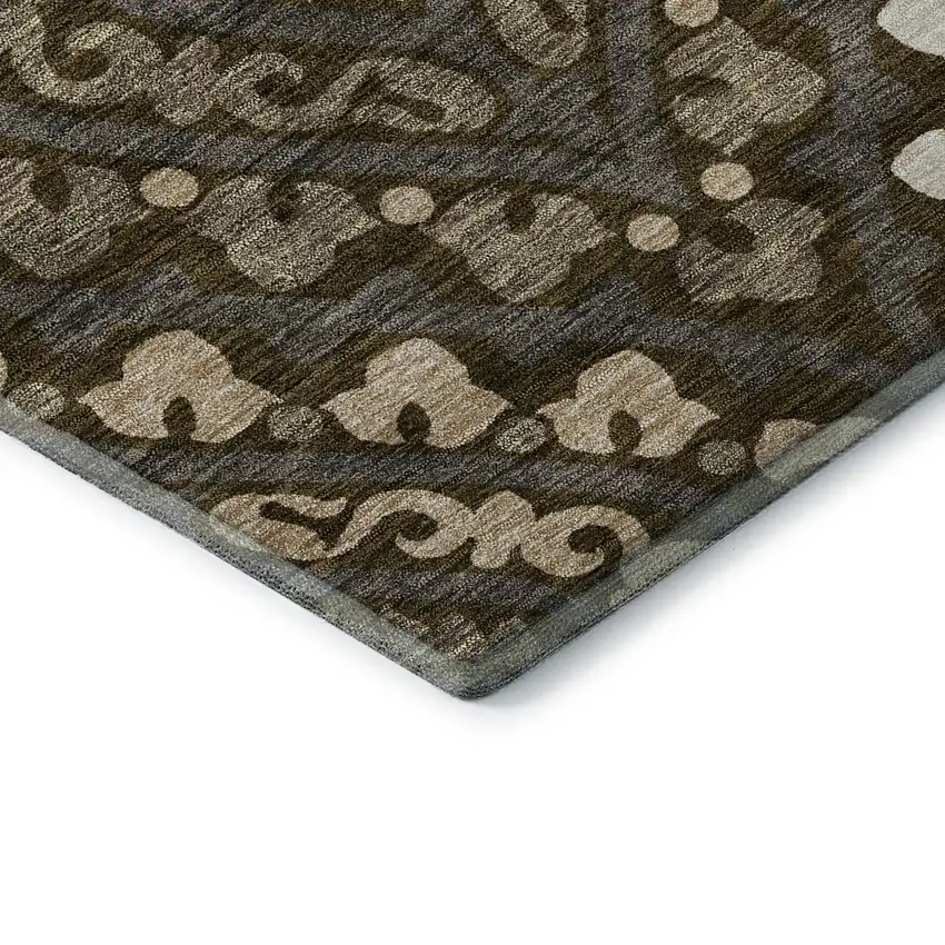 Brown Ivory And Gray Diamond Washable Area Rug With UV Protection Photo 8