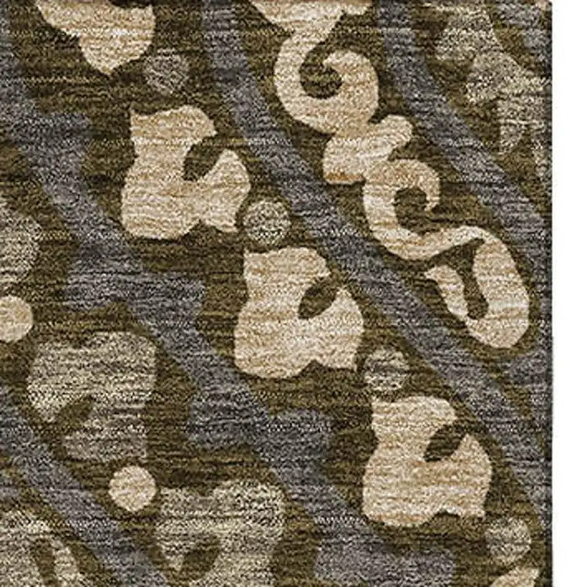 Brown Ivory And Gray Diamond Washable Area Rug With UV Protection Photo 3