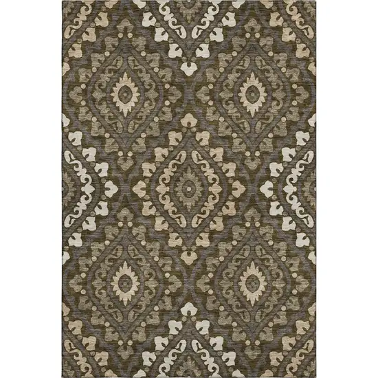 Brown Ivory And Gray Diamond Washable Area Rug With UV Protection Photo 1