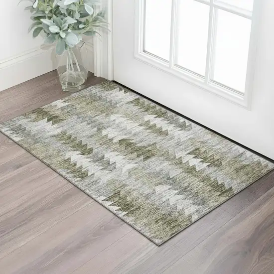 Brown Ivory And Gray Geometric Washable Area Rug With UV Protection Photo 1
