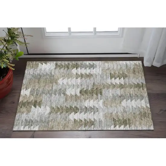 Brown Ivory And Gray Geometric Washable Area Rug With UV Protection Photo 2