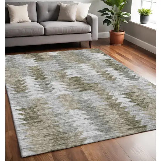 Brown Ivory And Gray Geometric Washable Area Rug With UV Protection Photo 2