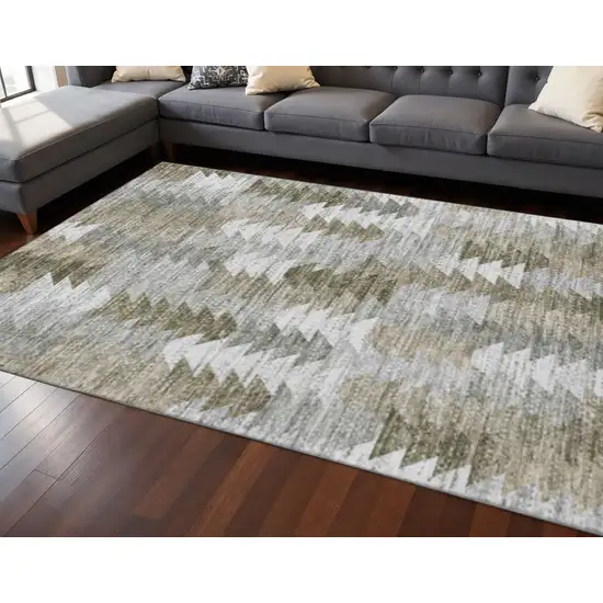 Brown Ivory And Gray Geometric Washable Area Rug With UV Protection Photo 2
