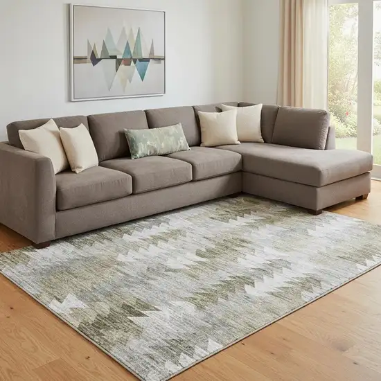 Brown Ivory And Gray Geometric Washable Area Rug With UV Protection Photo 1