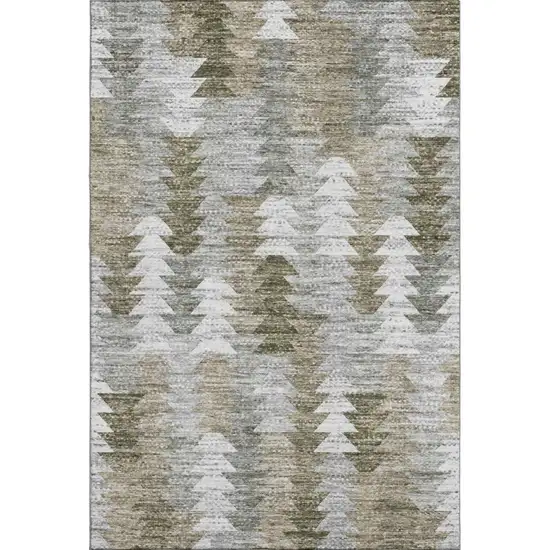 Brown Ivory And Gray Geometric Washable Area Rug With UV Protection Photo 1