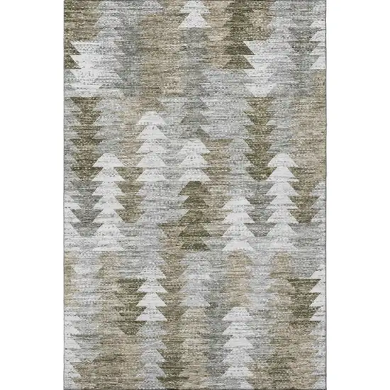 Brown Ivory And Gray Geometric Washable Area Rug With UV Protection Photo 4