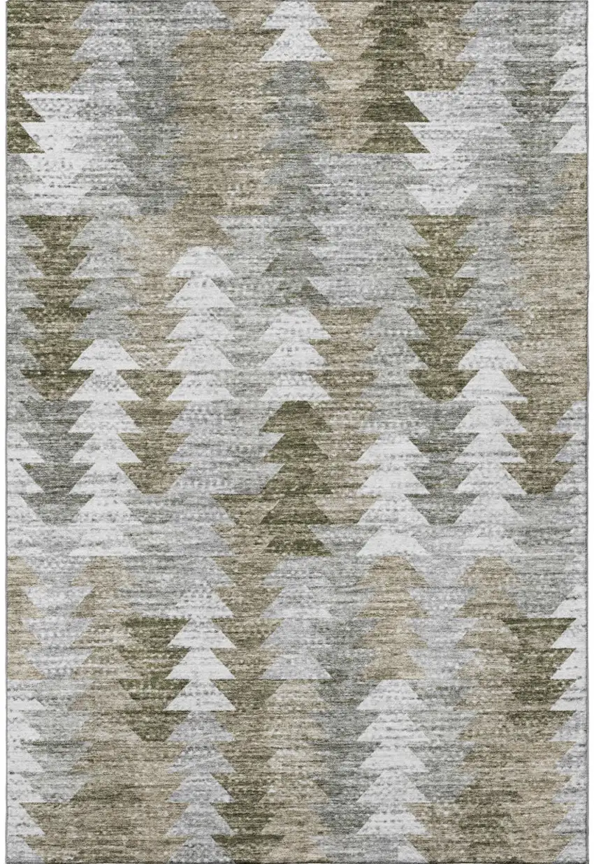Brown Ivory And Gray Geometric Washable Area Rug With UV Protection Photo 4