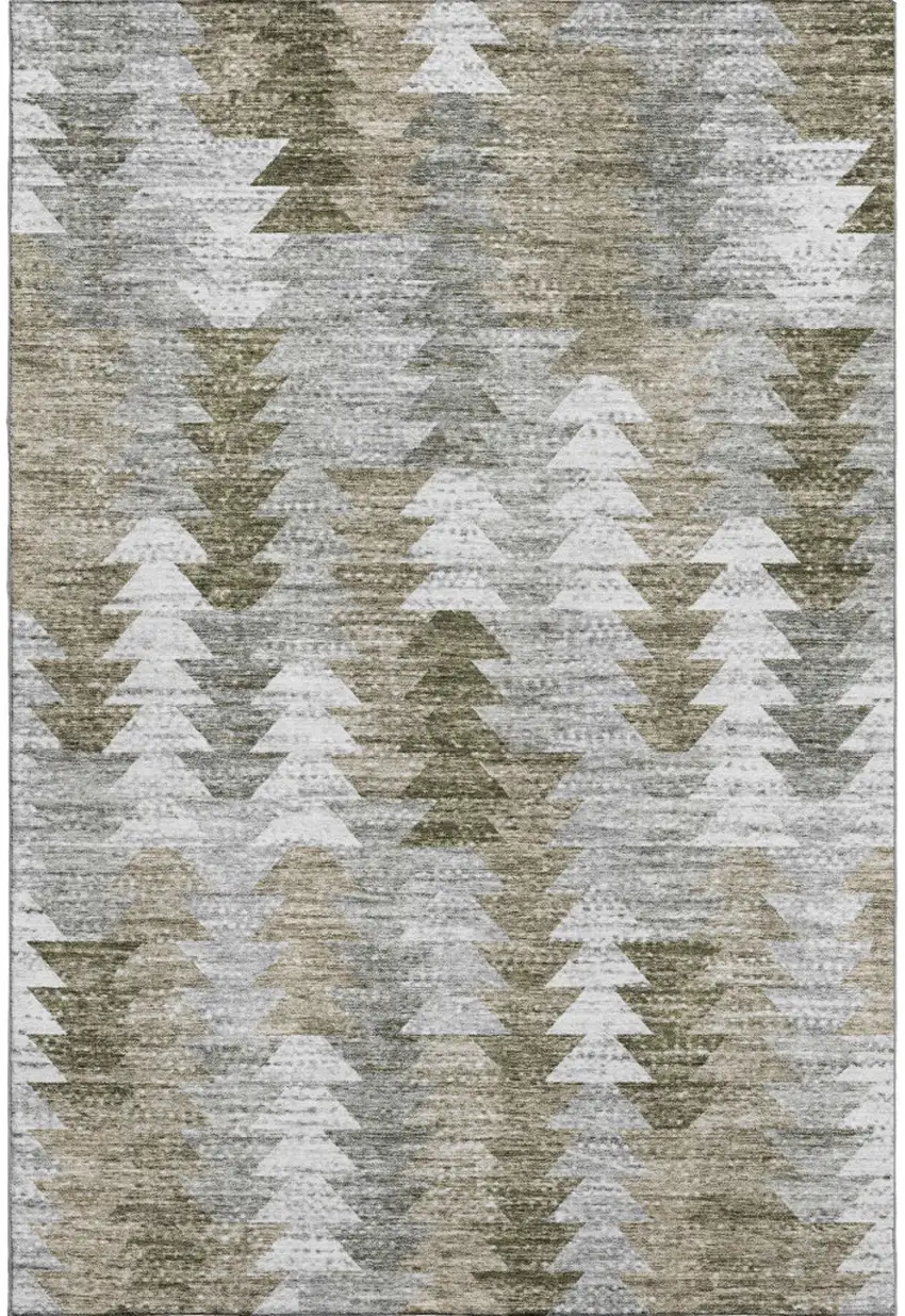 Brown Ivory And Gray Geometric Washable Area Rug With UV Protection Photo 1