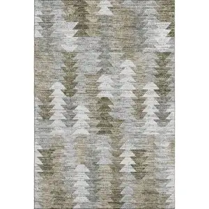Photo of Brown Ivory And Gray Geometric Washable Area Rug With UV Protection