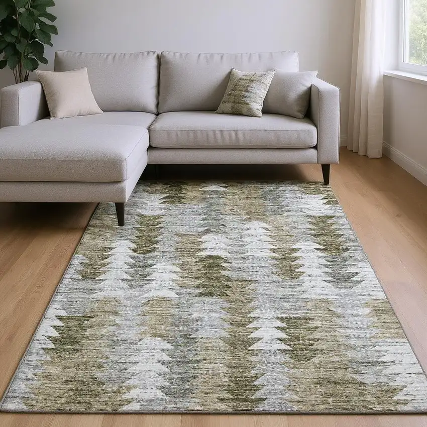 Brown Ivory And Gray Geometric Washable Area Rug With UV Protection Photo 2