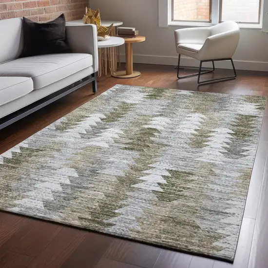 Brown Ivory And Gray Geometric Washable Area Rug With UV Protection Photo 5