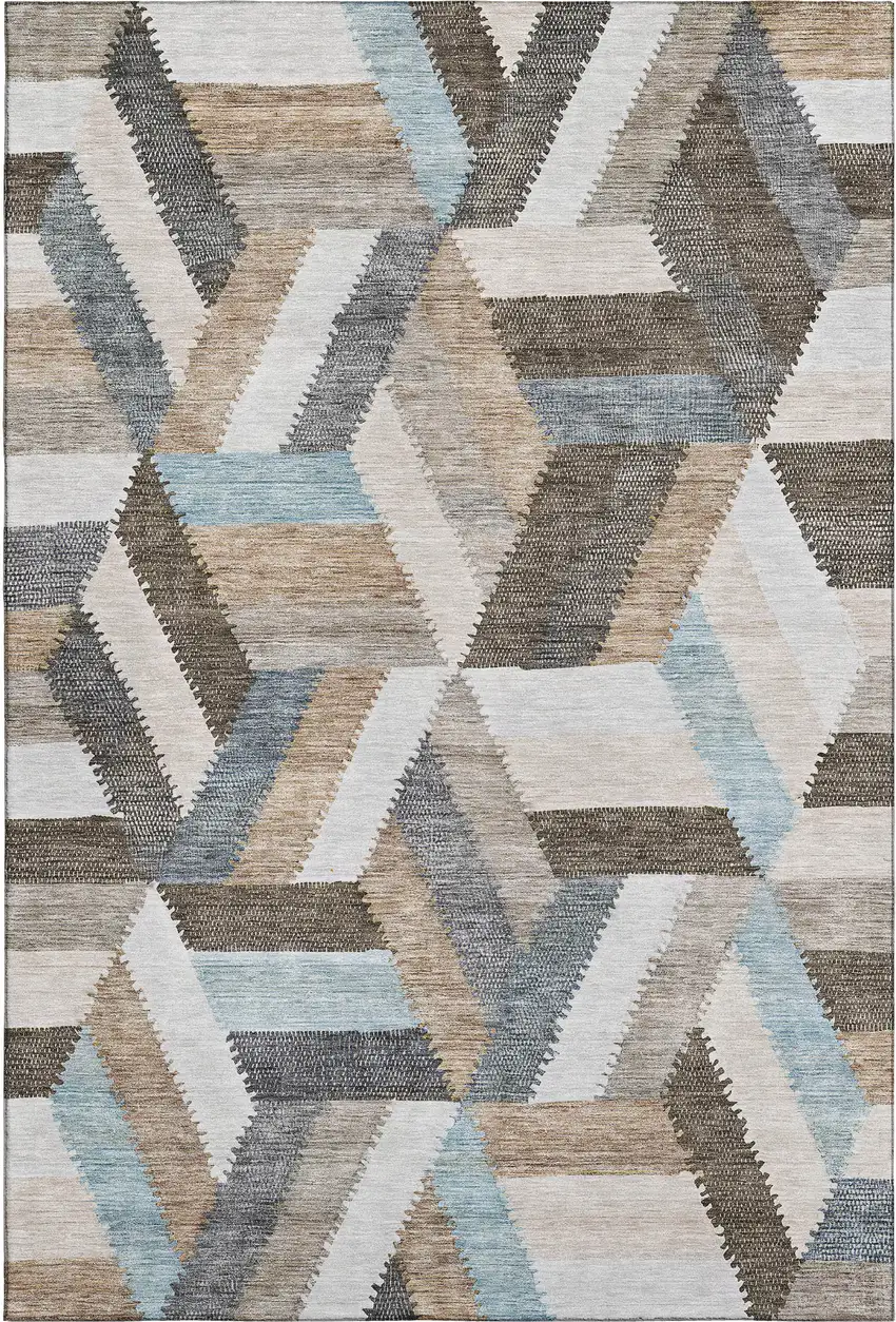 Brown Ivory And Gray Geometric Washable Area Rug With UV Protection Photo 1