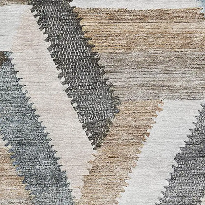 Brown Ivory And Gray Geometric Washable Area Rug With UV Protection Photo 2