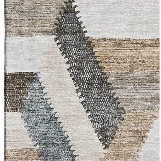 Brown Ivory And Gray Geometric Washable Area Rug With UV Protection Photo 2