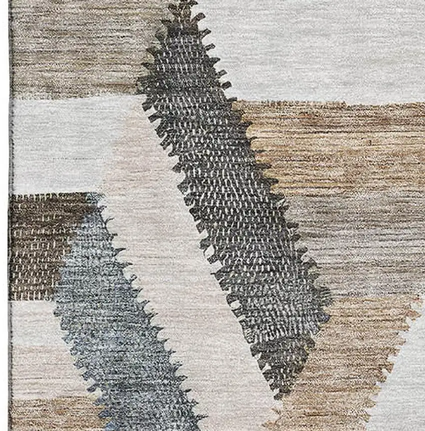 Brown Ivory And Gray Geometric Washable Area Rug With UV Protection Photo 2