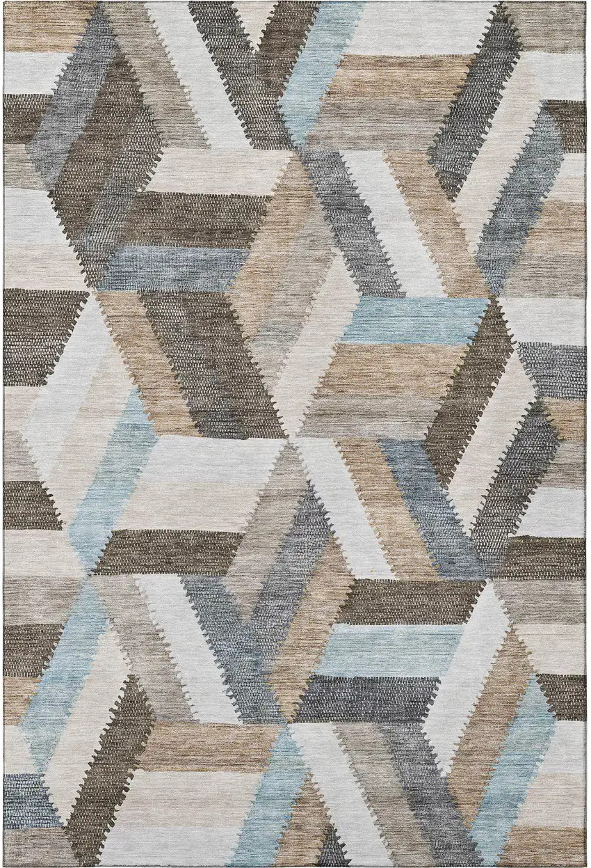 Brown Ivory And Gray Geometric Washable Area Rug With UV Protection Photo 3