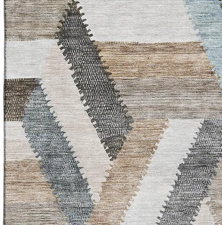 Brown Ivory And Gray Geometric Washable Area Rug With UV Protection Photo 2