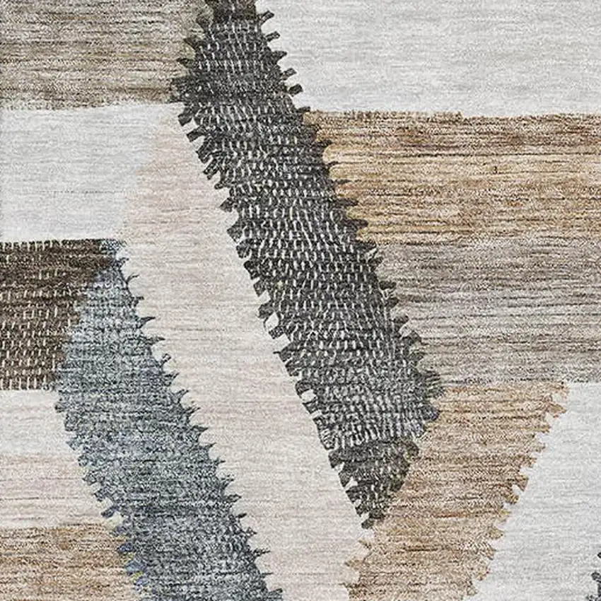 Brown Ivory And Gray Geometric Washable Area Rug With UV Protection Photo 2