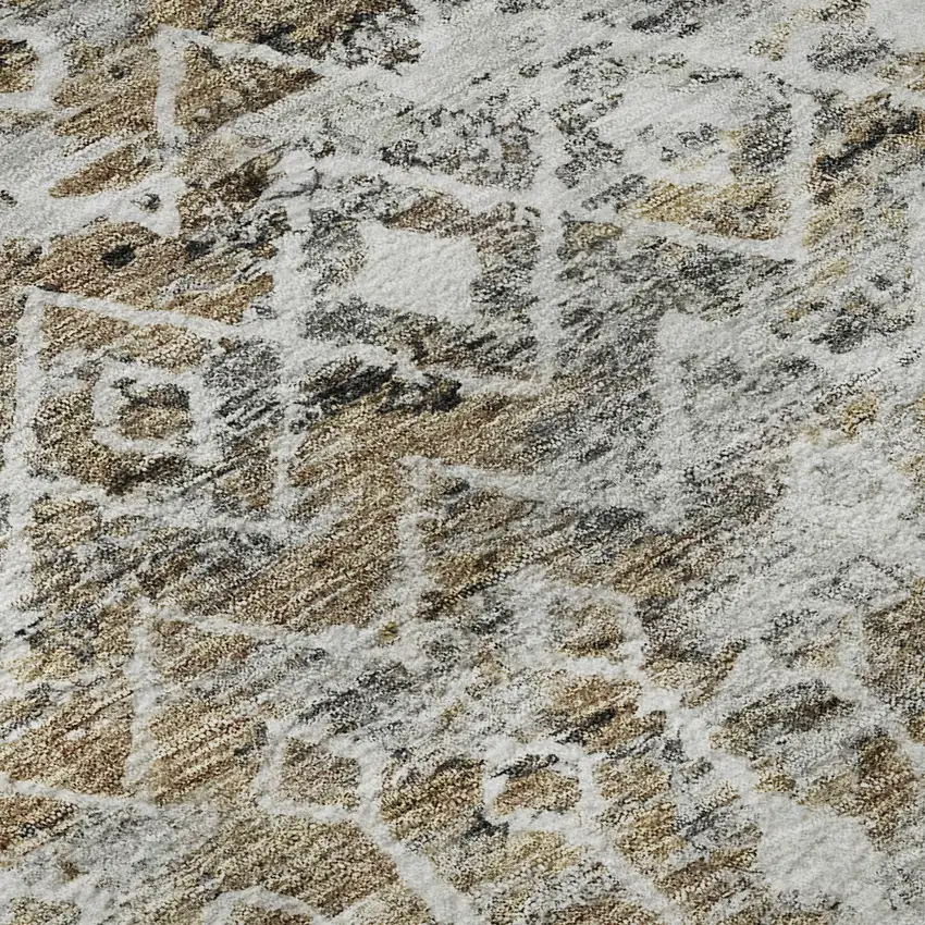 Brown Ivory And Gray Geometric Washable Area Rug With UV Protection Photo 9