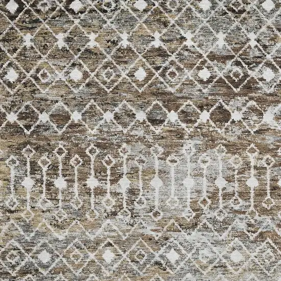 Brown Ivory And Gray Geometric Washable Area Rug With UV Protection Photo 2