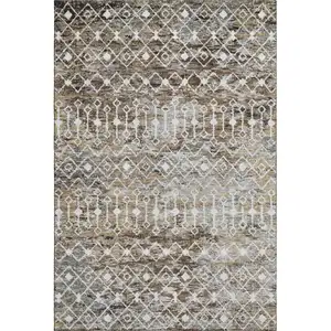 Photo of Brown Ivory And Gray Geometric Washable Area Rug With UV Protection