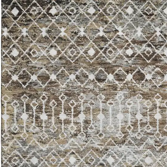 Brown Ivory And Gray Geometric Washable Area Rug With UV Protection Photo 2