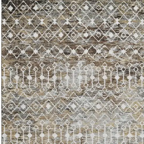 Brown Ivory And Gray Geometric Washable Area Rug With UV Protection Photo 3