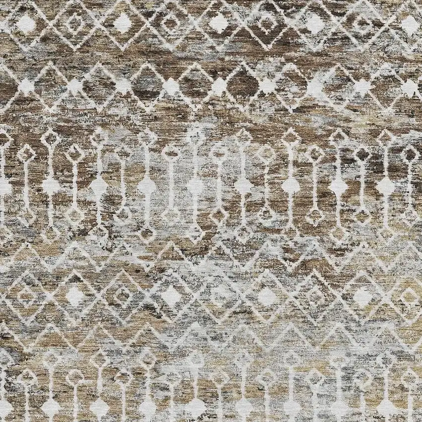 Brown Ivory And Gray Geometric Washable Area Rug With UV Protection Photo 2