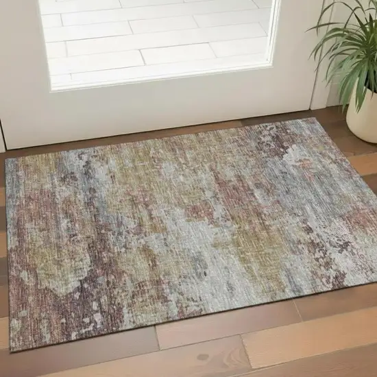 Brown Ivory And Gray Geometric Washable Area Rug With UV Protection Photo 2