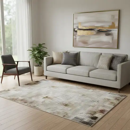 Brown Ivory And Gray Geometric Washable Area Rug With UV Protection Photo 2